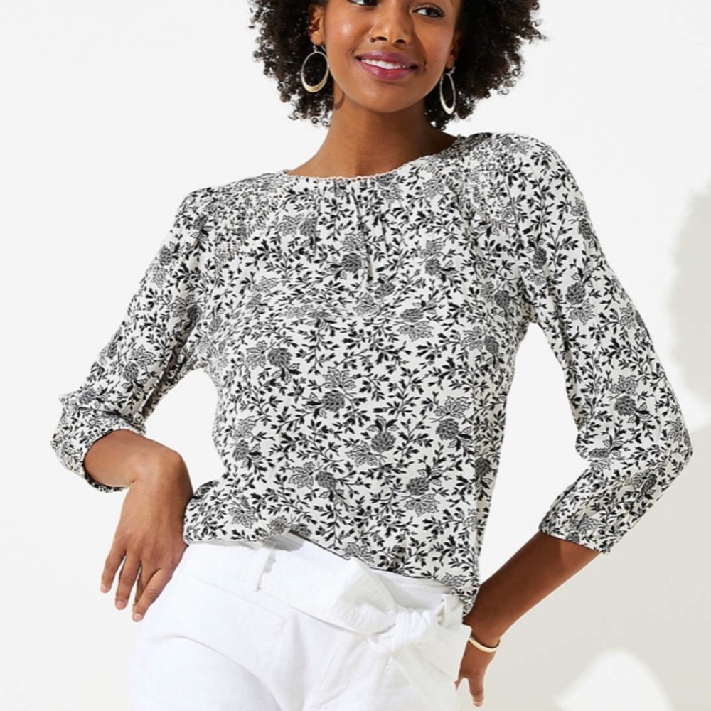 NWT Loft Floral lacy cutout mixed media top
